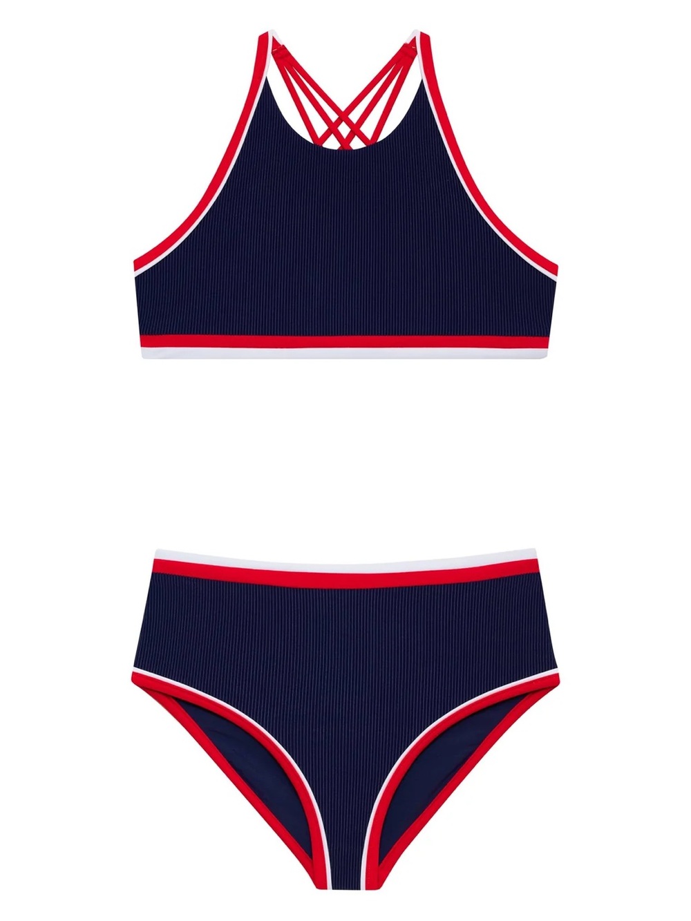 Kids Beach Riot Navy Blue Two-Piece Swim Set with Red & White Trim